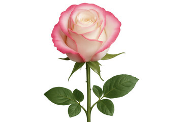 Fototapeta premium Beautiful pink and white rose blooming on its stem, showcasing delicate petals and vibrant colors against a transparent background