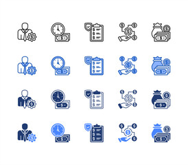 Financial planning  icon sheet multiple style collection.  Financial Advisor, Time Is Money, Insurance Policy , Income, Budget.