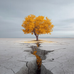 lonely tree on the beach. Generative AI