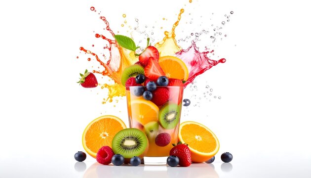 Colorful fruit splash in glass - Powered by Adobe