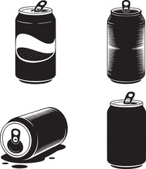 Soda can silhouette set vector illustration isolated On Transparent Background