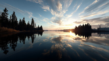 sunset on the lake. Generative AI