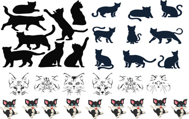 A set of black vector silhouettes new cat vector 
