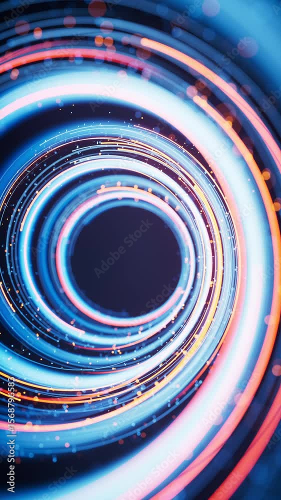 Poster rotating glowing vortex lines and particles background, 3d rendering.