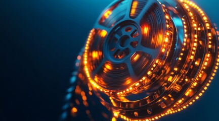 Rotating film reel, glowing lights