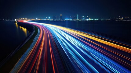 Fototapeta premium Night city highway with light trails