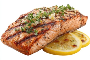 Grilled salmon fillet with lemon slices (1)