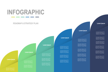 For business concept with 6 steps infographics, multicolor rectangle shape, design for workflow layout, diagram, annual report, web design. vector illustration