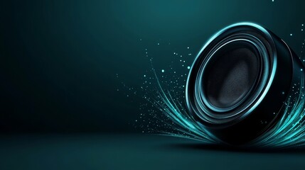 Speaker with visible audio waves, copy space