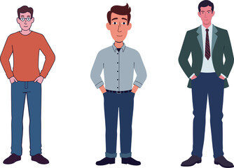 Naklejka premium Three Men Standing with Hands in Pockets