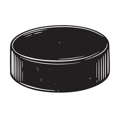 A detailed hand drawn black and white image of a hockey puck vector vintage art