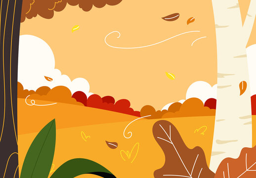 Orange Handdrawn Autumn Scene Full Set Illustration
