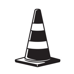 Black and white minimalist construction cone illustration suitable for vintage art designs