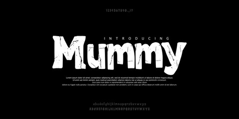 Font Mummy. Mummy bandages font. Halloween vector illustration. Happy Halloween vector lettering. Holiday lettering for banner. Happy Halloween poster, greeting card, party invitation.