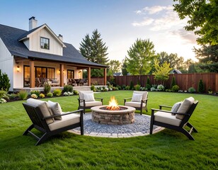 Backyard fire pit with modern farmhouse