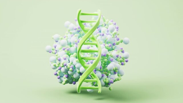 Biological DNA and organic protein structure, 3d rendering.