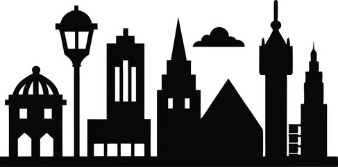 Fototapeta premium Montreal city skyline horizontal banner vector. Black and white silhouette of Montreal city, Canada. Vector template for your design.