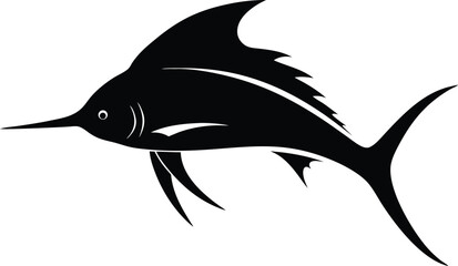 Sailfish vector silhouette icon. Three stylized swordfish silhouettes with sharp, dynamic shapes, emphasizing speed and agility.