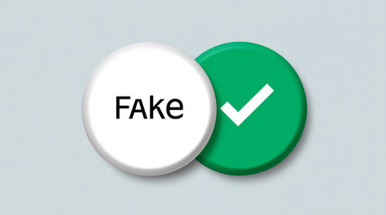Fake Versus Real Concept with Check Mark and Fake Text on Circle