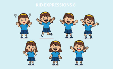 Children Showing Diverse Cartoon Facial Expressions, Emotional Reactions Illustration, Happy, Surprised, Confused, Excited, Vector Kids Characters for Stock Use