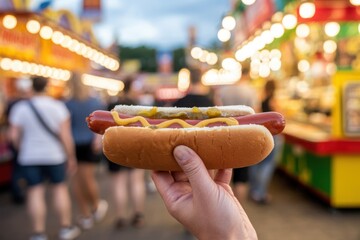 Fair Food Delight A Hot Dog with Mustard and Relish at an Outdoor Festival
