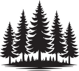 Obraz premium set of trees vector, pine tree silhouette vector illustration, pine tree silhouette vector, pine tree icon