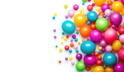 Bright, colorful balls clustered on white background