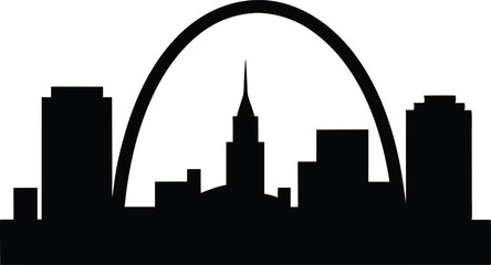 Fototapeta premium The silhouette of the St.Louis skyline. St. Louis Missouri Skyline BW, abstract painting travel poster urban landscape modern art downtown skyline illustration