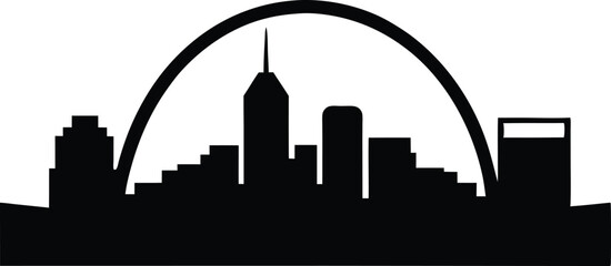 The silhouette of the St.Louis skyline. St. Louis Missouri Skyline BW, abstract painting travel poster urban landscape modern art downtown skyline illustration