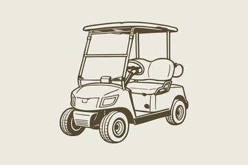lineart illustration of a golf cart with a vintage look