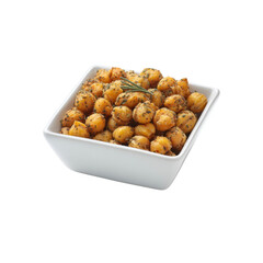 Roasted Chickpeas with Rosemary and Herbs in a White Square Bowl