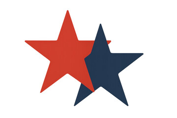 Obraz premium Two stars, one red and one blue, overlap against a transparent background, symbolizing unity and contrast with a checkered pattern backdrop
