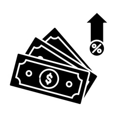 Interest Rate Increase: Money Growth and Investment Returns vector icon solid style