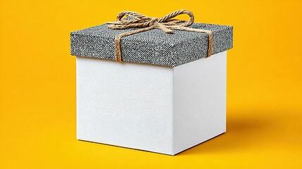 Gray and white gift box with jute twine.