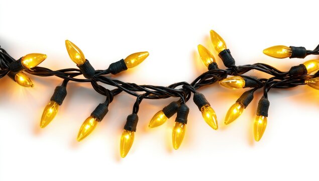 Yellow string lights on white background
