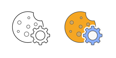 Cookie preferences icon with cookie and gear overlay, ideal for website privacy settings, data control, and everyday digital privacy illustrations.
