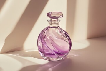 Elegant, glass perfume bottle with a subtle, swirling design.