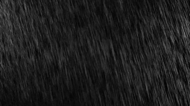 Lluvia cayendo en fondo negro. Lluvia en horizontal 4K en 60 FPS.