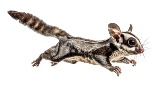 A swift sugar glider leaping through the air gracefully and playfully. transparent background