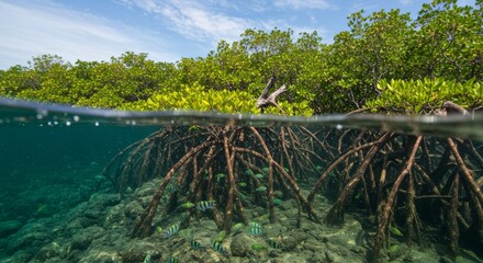 Obraz premium Coastal Mangroves and Coral Reef Biodiversity