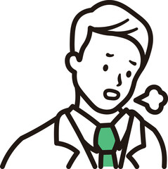 ビジネスマンがため息をして悩んでいる上半身のシンプルなイラスト素材