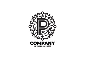 Connected Nodes letter P Monochrome Logo Design