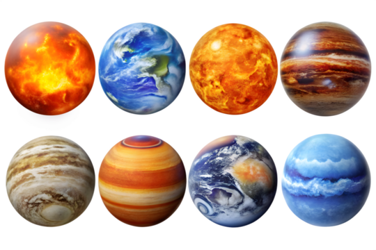 Planets of the Solar System on transparent background