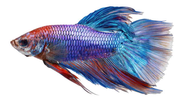 A vibrant and colorful betta fish showcasing its beautiful fins. transparent background - Powered by Adobe