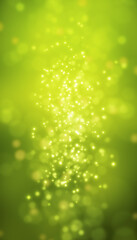 Obraz premium Vertical illustration of green light shine particles bokeh over dark background - vacation concept.