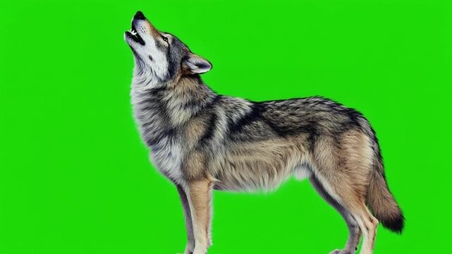 Howling wolf in profile on green background