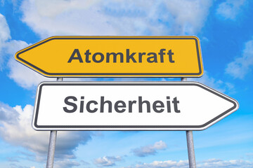 Obraz premium Wegweiser - Atomkraft - Sicherheit - Himmel - Wolken