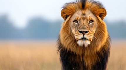 Fototapeta premium Majestic lion in golden savanna