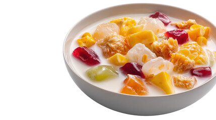 A vibrant bowl of fruit salad with creamy yogurt dressing. transparent background