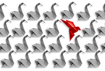 Stand Out Leader as Origami symbolizing teamwork leadership business success and being an...